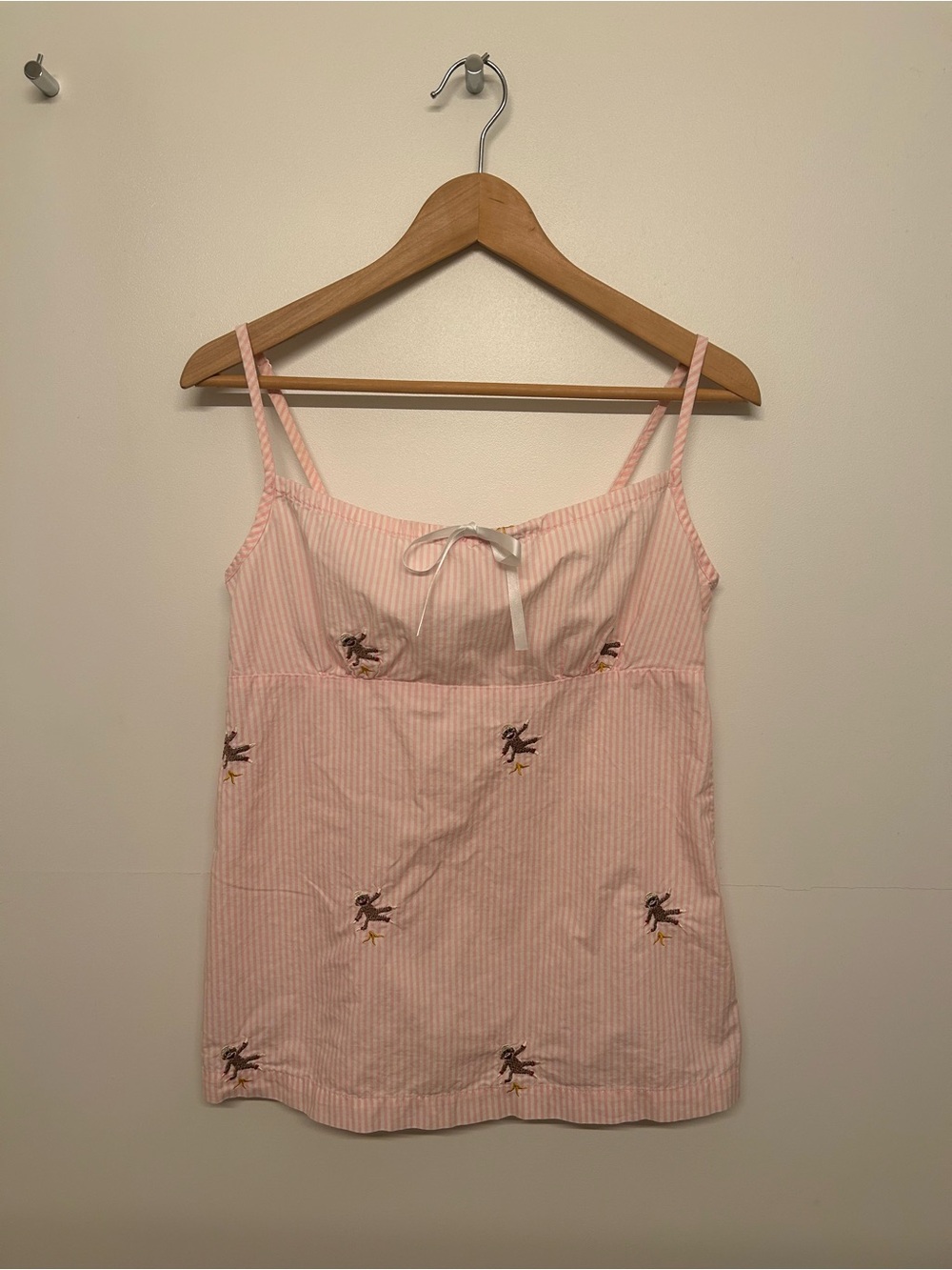 Vintage Nick & Nora Sock Monkey Pink & White Striped Camisole Top Women’s Small